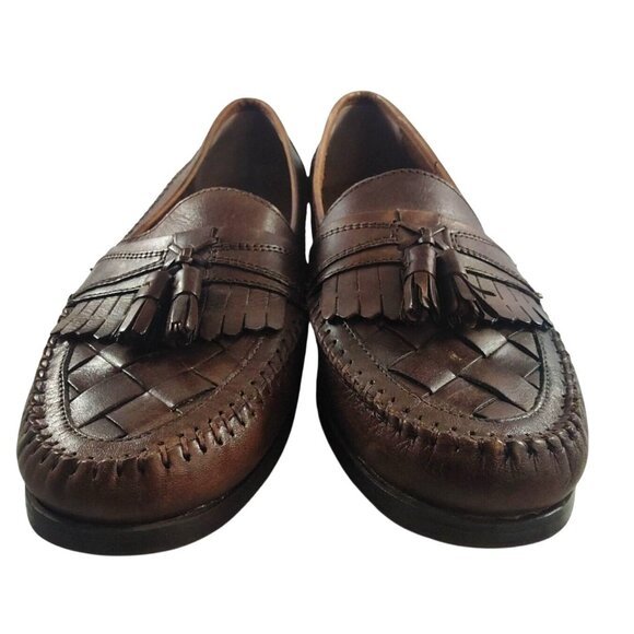 Giorgio Brutini Men's 10 Austin Woven Brown Leather Dress Loafers With Tassels - Picture 3 of 11